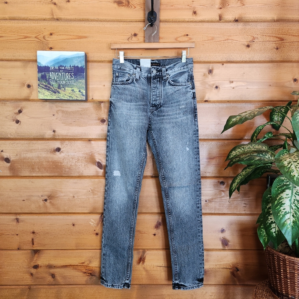 Nudie 💜 NWT Organic Jeans Steady Eddie 2 Slim Straight Gray Distressed 24 X 30"